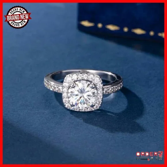 2CT Moissanite Halo Promise Ring Sterling Silver Size 7 - Picture 6 of 8